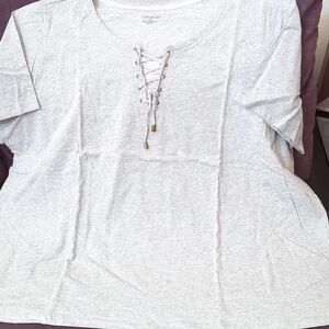 Catherines Light Gray Lace-Up Short Sleeve Tee